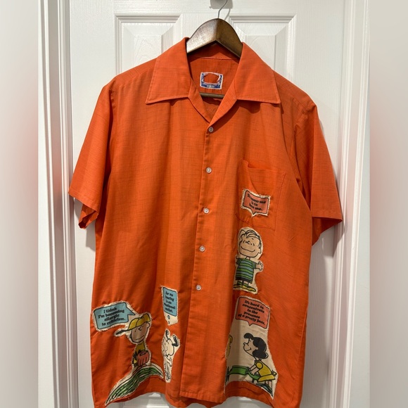 Vintage 1950s-60s Hand Sewn Custom Button Shirt XL Snoopy Charlie Brown “home” - Picture 2 of 8